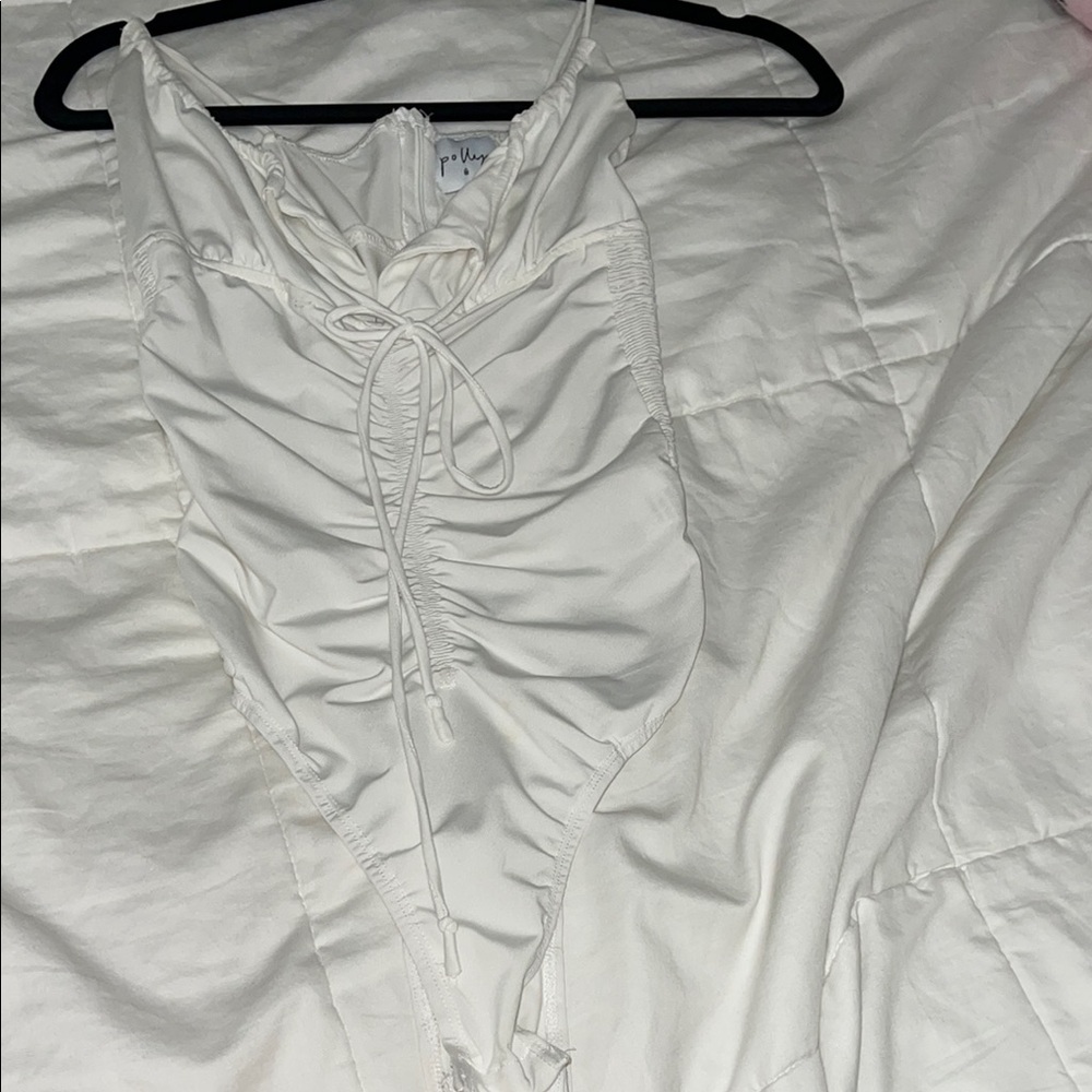White Ruched One-Piece Swimsuit